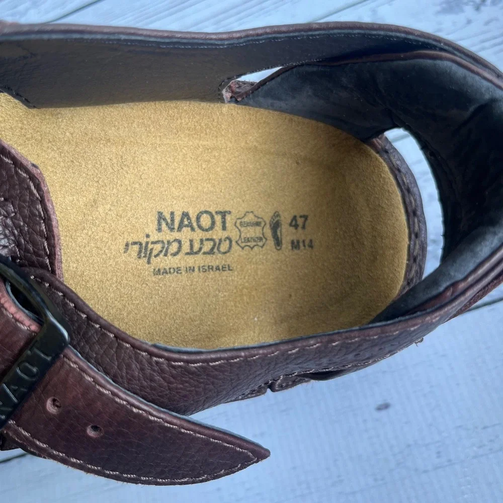 NAOT Mens NEW Brown Leather Fisherman Sandals Israel Size 47 M14 Comfort Earthy